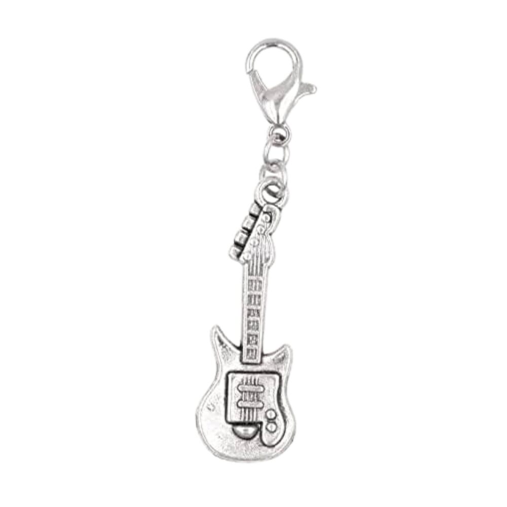 5661 Guitar Clip-On Charm with Music Card – Silver-Tone Musical Instrument
